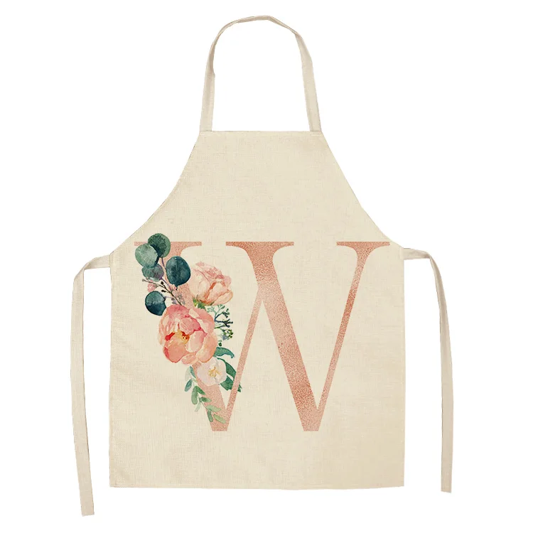 1Pcs Pink Letter Flower Kitchen Aprons for Women Cotton Linen Bibs Household Cleaning Pinafore Home Cooking Apron