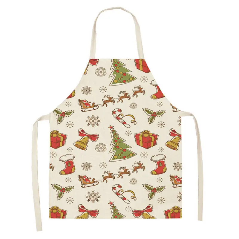 1pc Christmas Apron Santa Claus Snowman Pinafore Cotton Linen Chef Aprons Adult Bibs  for Home Kitchen Cooking Baking