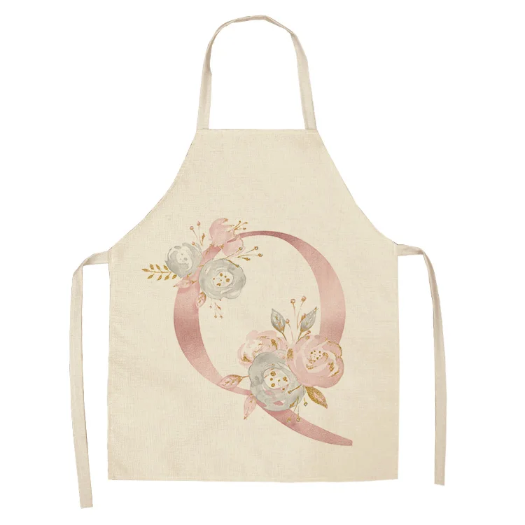 1Pc Pink Letter Flower Cotton Linen Chef Aprons Home Cooking Baking Coffee Shop Cleaning Apron Kitchen Accessories