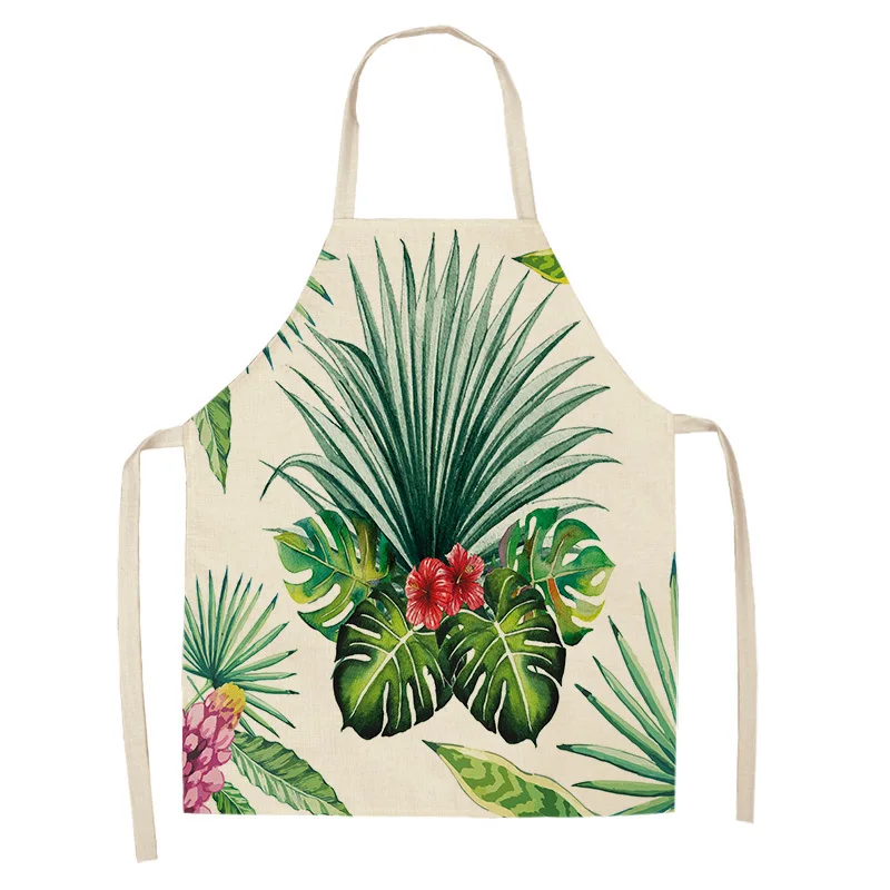 1Pc Tropical Plants Cactus Kitchen Chef Apron for Women Home Cooking Baking Coffee Shop Cotton Linen Cleaning Aprons