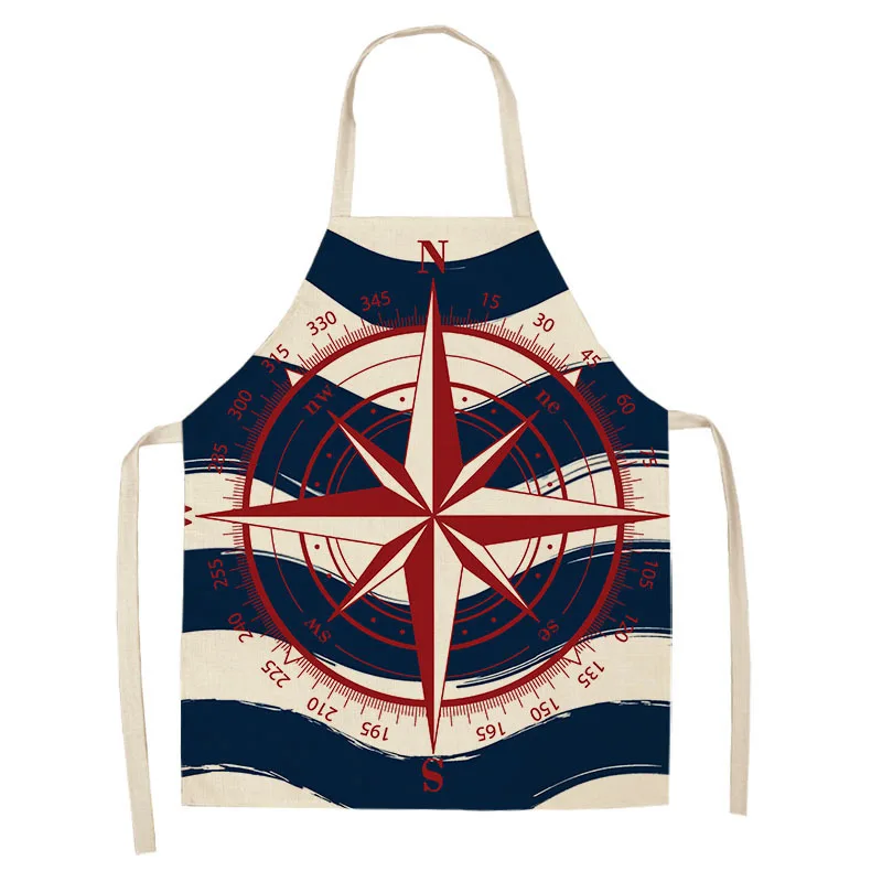 1Pc Marine Anchor Nautical Ocean Pattern Kitchen Apron for Woman Cotton Linen Aprons Home Cooking Baking Bibs