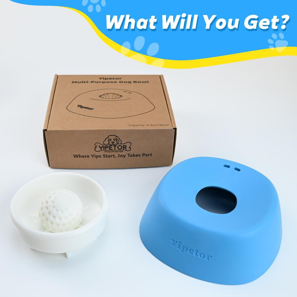 Slow Feeder Dog Bowls for Liquid Treat, [Built-in Rolling Ball] No Spill Bone Broth Dog Licking Bowl, Multi-Purpose Puppy Yogurt Feeder Bowl for All Breeds Dietary Supplement/Post-op Nutrition Feeding