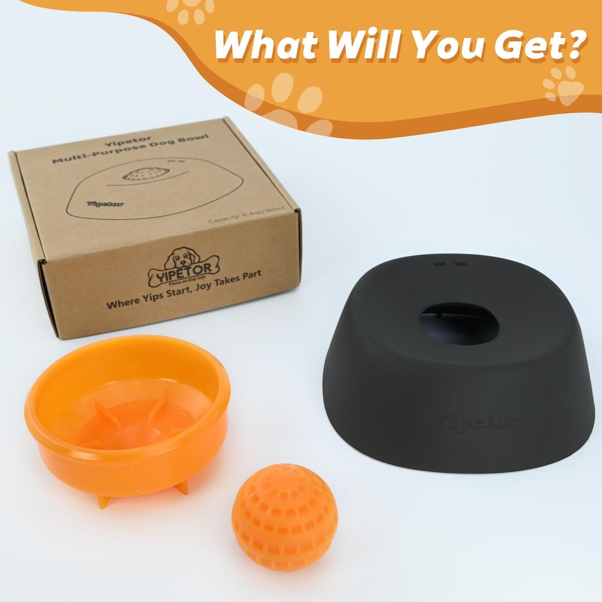 Slow Feeder Dog Bowls for Liquid Treat, [Built-in Rolling Ball] No Spill Bone Broth Dog Licking Bowl, Multi-Purpose Puppy Yogurt Feeder Bowl for All Breeds Dietary Supplement/Post-op Nutrition Feeding