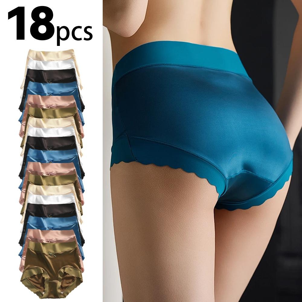 6/12/18 Pack Mid Waist Women's Briefs with Scalloped Edges Breathable Comfortable Soft Briefs High Elastic Hip Lifting Fit Everyday Wear Elegant Stylish Design Women's Ice Silk Compression Minimalist Gamis