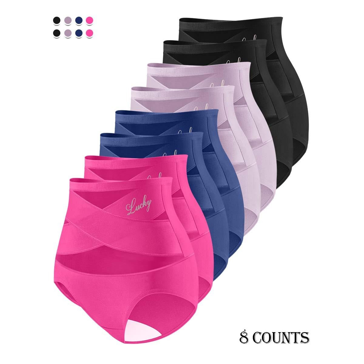 Morelect Women's High-Waist Panties,3/4/5/6/8 Pack Lucky Letter Logo,Cross-Mesh Panel Underwear,Ultra Soft Comfort Fit Briefs - Womenswear