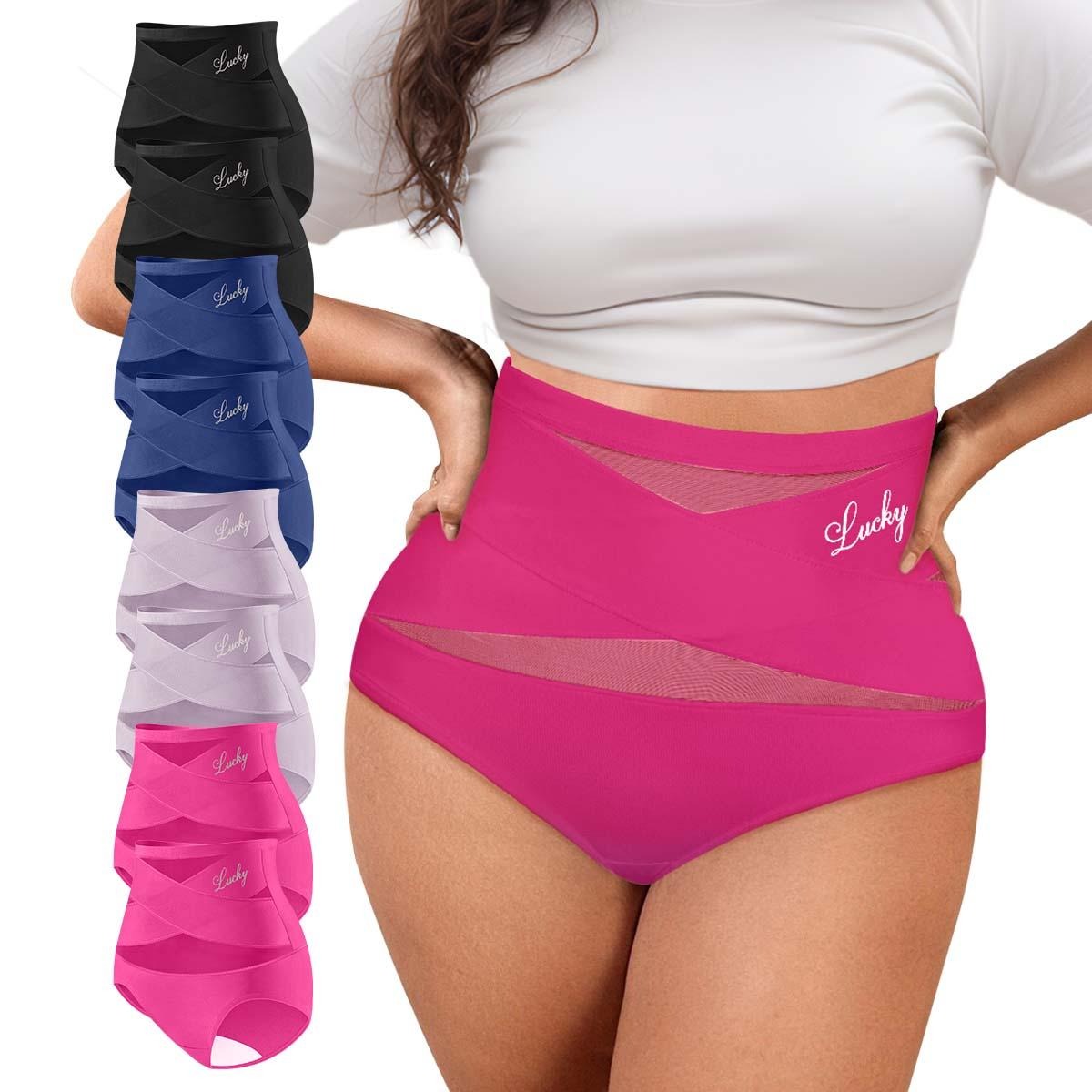 Morelect Women's High-Waist Panties,3/4/5/6/8 Pack Lucky Letter Logo,Cross-Mesh Panel Underwear,Ultra Soft Comfort Fit Briefs - Womenswear