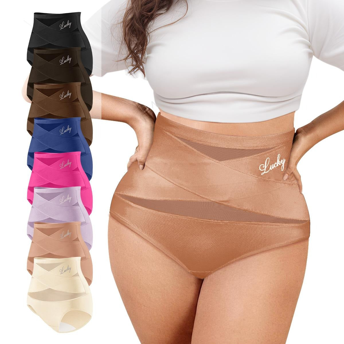 Morelect Women's High-Waist Panties,3/4/5/6/8 Pack Lucky Letter Logo,Cross-Mesh Panel Underwear,Ultra Soft Comfort Fit Briefs - Womenswear