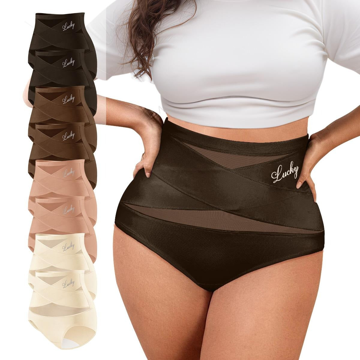 Morelect Women's High-Waist Panties,3/4/5/6/8 Pack Lucky Letter Logo,Cross-Mesh Panel Underwear,Ultra Soft Comfort Fit Briefs - Womenswear