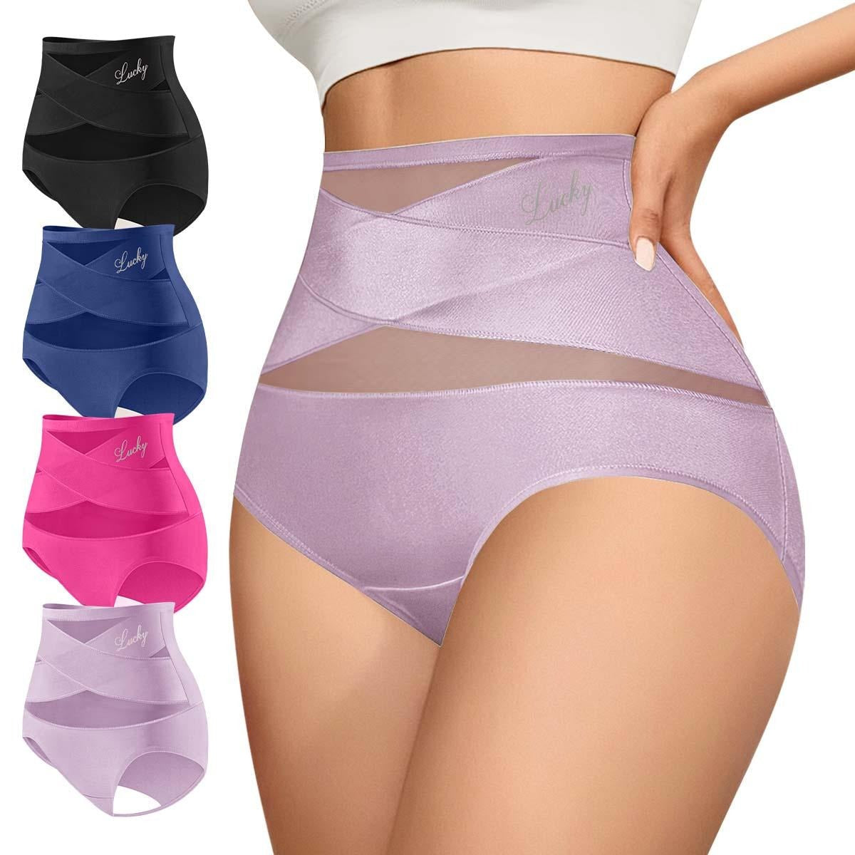 Morelect Women's High-Waist Panties,3/4/5/6/8 Pack Lucky Letter Logo,Cross-Mesh Panel Underwear,Ultra Soft Comfort Fit Briefs - Womenswear