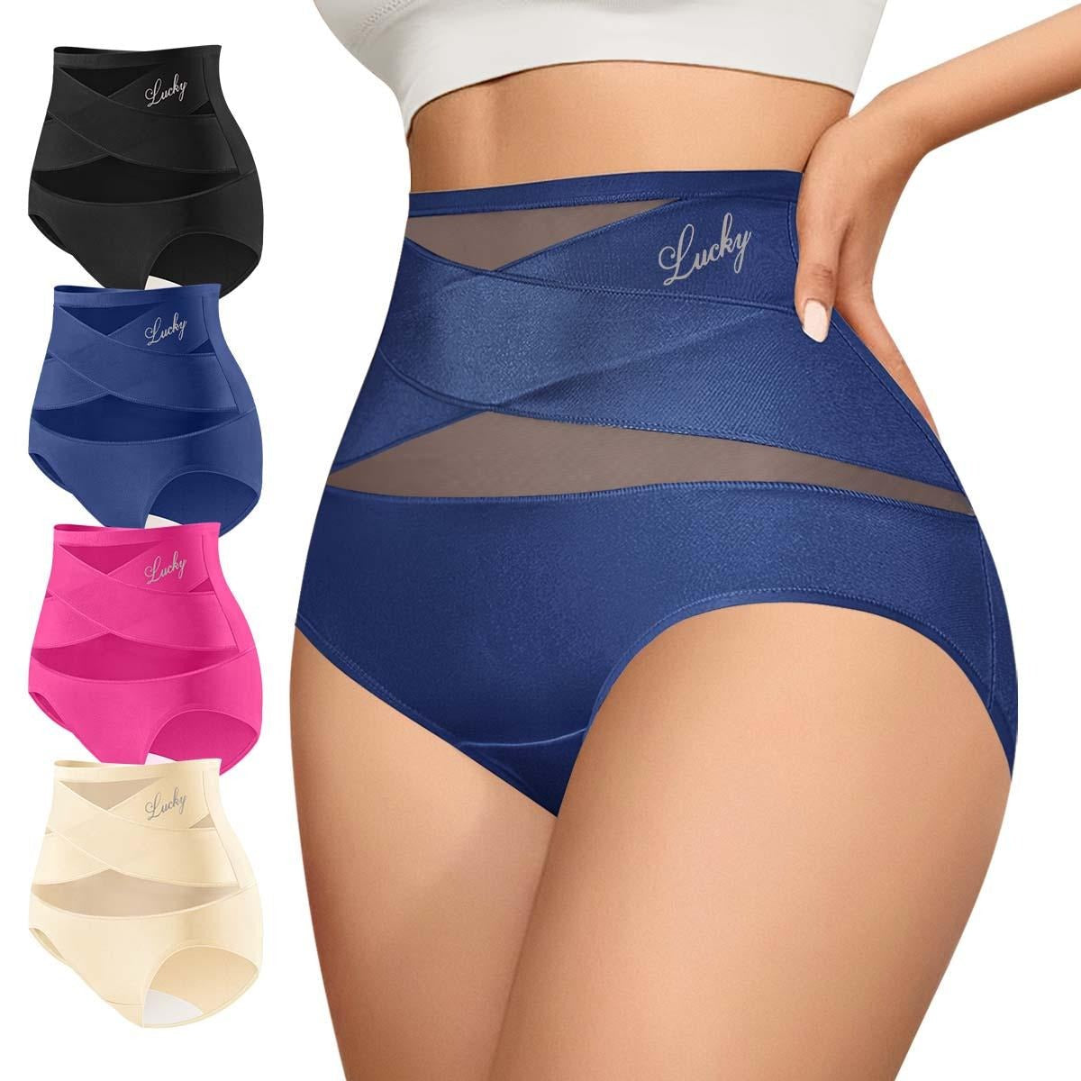 Morelect Women's High-Waist Panties,3/4/5/6/8 Pack Lucky Letter Logo,Cross-Mesh Panel Underwear,Ultra Soft Comfort Fit Briefs - Womenswear