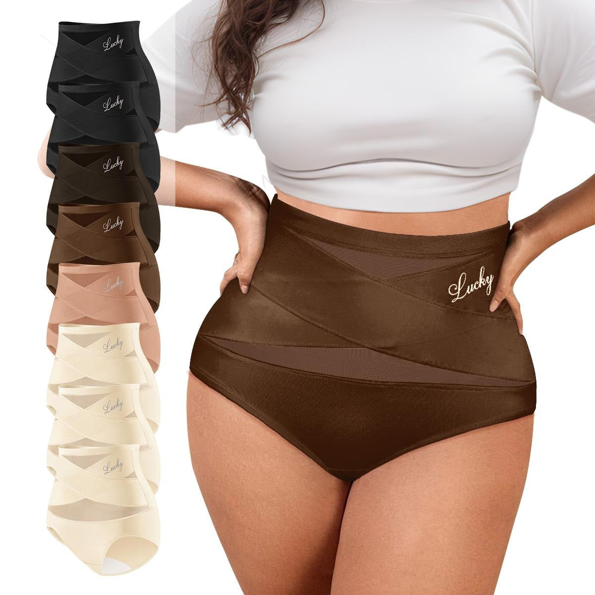 Morelect Women's High-Waist Panties,3/4/5/6/8 Pack Lucky Letter Logo,Cross-Mesh Panel Underwear,Ultra Soft Comfort Fit Briefs - Womenswear