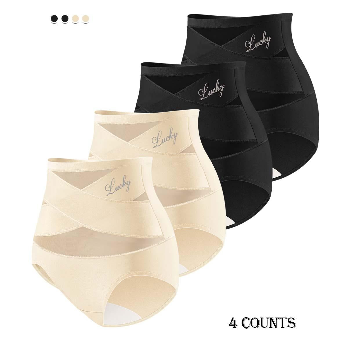Morelect Women's High-Waist Panties,3/4/5/6/8 Pack Lucky Letter Logo,Cross-Mesh Panel Underwear,Ultra Soft Comfort Fit Briefs - Womenswear