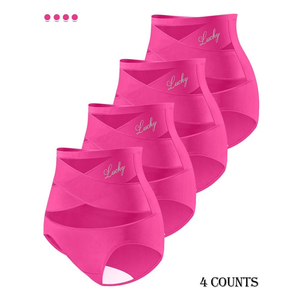 Morelect Women's High-Waist Panties,3/4/5/6/8 Pack Lucky Letter Logo,Cross-Mesh Panel Underwear,Ultra Soft Comfort Fit Briefs - Womenswear