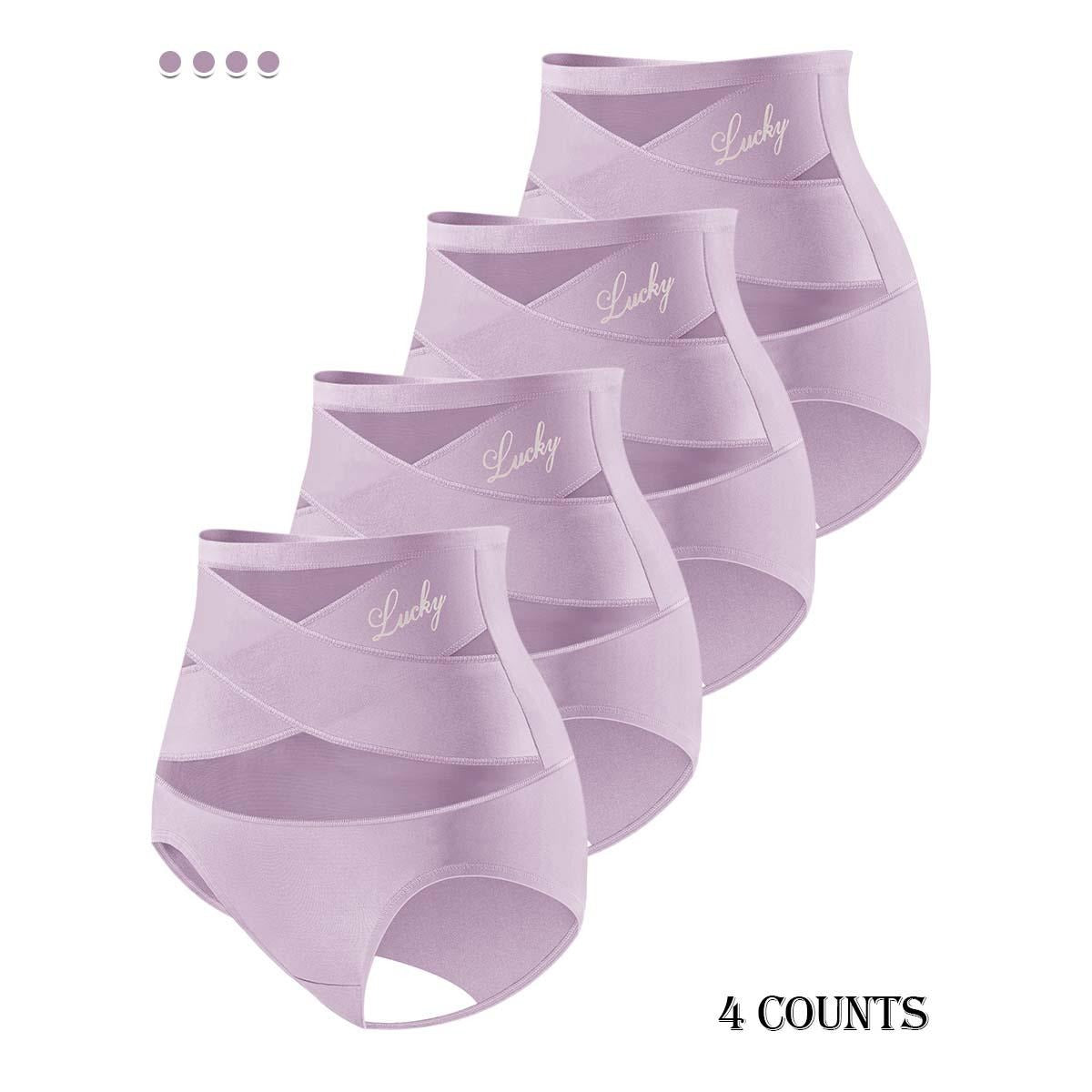 Morelect Women's High-Waist Panties,3/4/5/6/8 Pack Lucky Letter Logo,Cross-Mesh Panel Underwear,Ultra Soft Comfort Fit Briefs - Womenswear