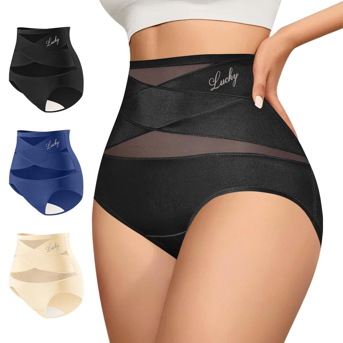 Morelect Women's High-Waist Panties,3/4/5/6/8 Pack Lucky Letter Logo,Cross-Mesh Panel Underwear,Ultra Soft Comfort Fit Briefs - Womenswear