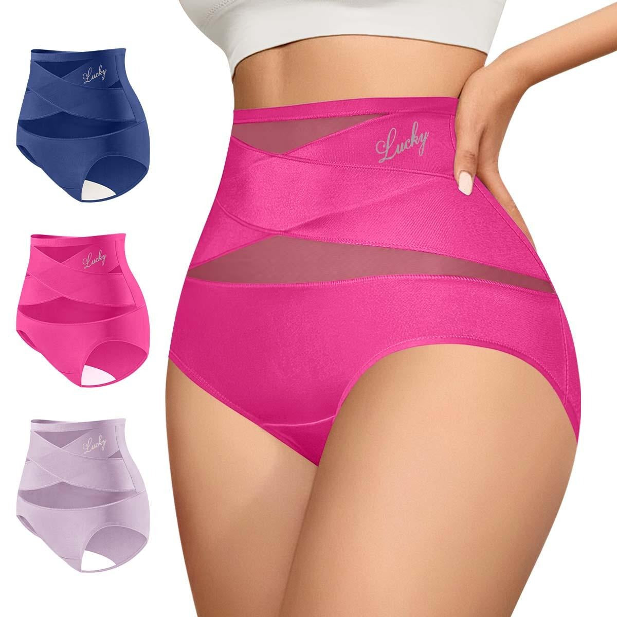 Morelect Women's High-Waist Panties,3/4/5/6/8 Pack Lucky Letter Logo,Cross-Mesh Panel Underwear,Ultra Soft Comfort Fit Briefs - Womenswear