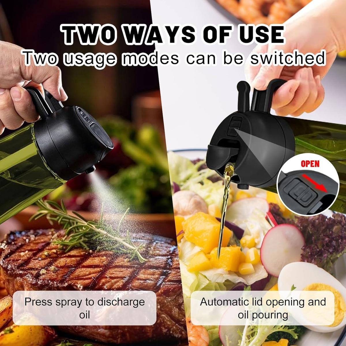 2 Count 2 in 1  Oil Sprayer for Cooking 16oz/470ml Light-Blocking Dark , Olive Oil Dispenser Bottle for Kitchen, Premium Dark Green Glass Oil Bottle, Food-Grade Oil Mister for Air Fryer, BBQ