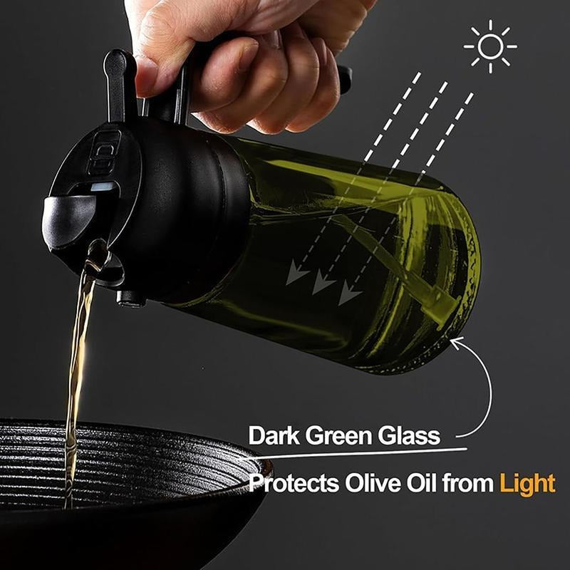 2 Count 2 in 1  Oil Sprayer for Cooking 16oz/470ml Light-Blocking Dark , Olive Oil Dispenser Bottle for Kitchen, Premium Dark Green Glass Oil Bottle, Food-Grade Oil Mister for Air Fryer, BBQ