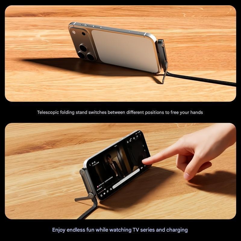 Invisible Holder Charging Cable, 1.5m Length 240W Super Fast Charging 2-in-1 Charging Cord & Phone Stand, Suitable for Gaming, Office and Travel Scenarios, Compatible,iPhone, Samsung&Type-C Interface Devices, Black Version lightning Black Data Cable