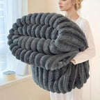 Warm And Cozy Flannel Blanket, Imitation Rabbit Fur Blanket, Soft And Warm Sofa Blanket, Office Bed Camping Travel Nap Blanket, Four Seasons Multipurpose Striped Pattern Gift Blanket
