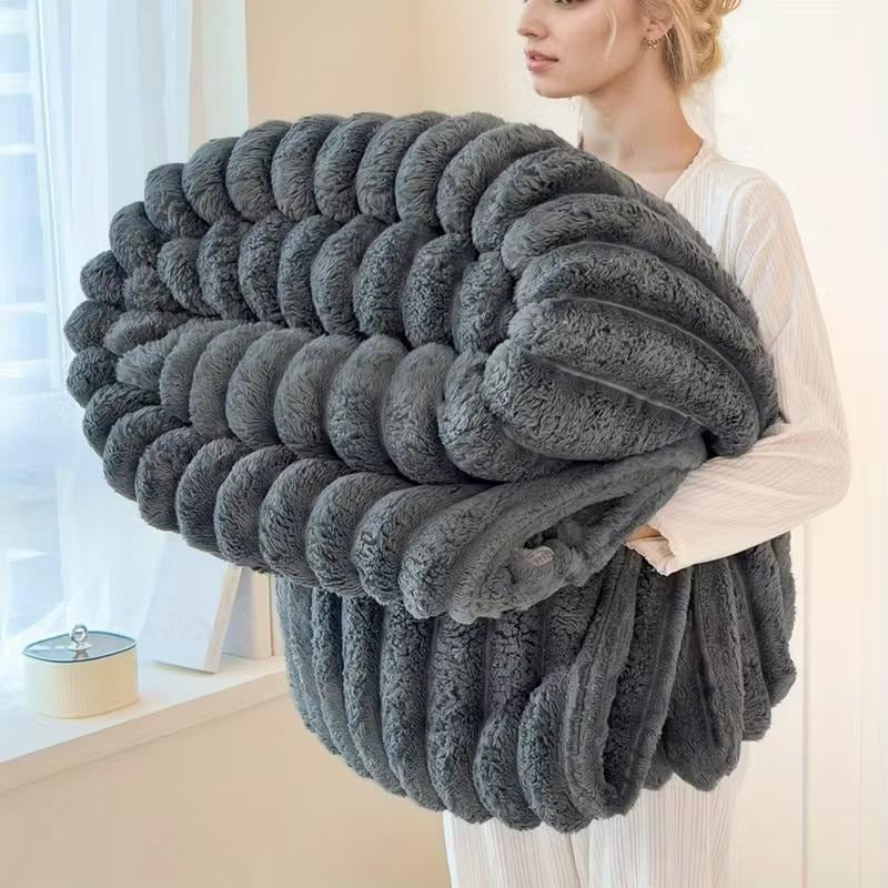 Warm And Cozy Flannel Blanket, Imitation Rabbit Fur Blanket, Soft And Warm Sofa Blanket, Office Bed Camping Travel Nap Blanket, Four Seasons Multipurpose Striped Pattern Gift Blanket