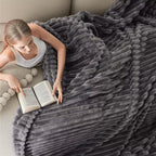 Warm And Cozy Flannel Blanket, Imitation Rabbit Fur Blanket, Soft And Warm Sofa Blanket, Office Bed Camping Travel Nap Blanket, Four Seasons Multipurpose Striped Pattern Gift Blanket