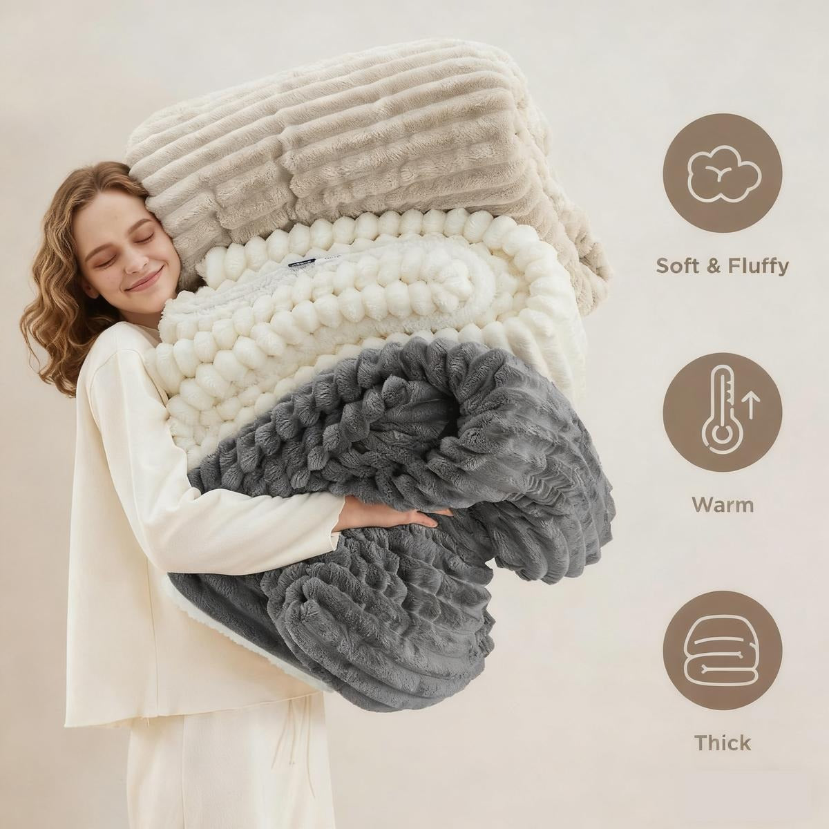 Warm And Cozy Flannel Blanket, Imitation Rabbit Fur Blanket, Soft And Warm Sofa Blanket, Office Bed Camping Travel Nap Blanket, Four Seasons Multipurpose Striped Pattern Gift Blanket