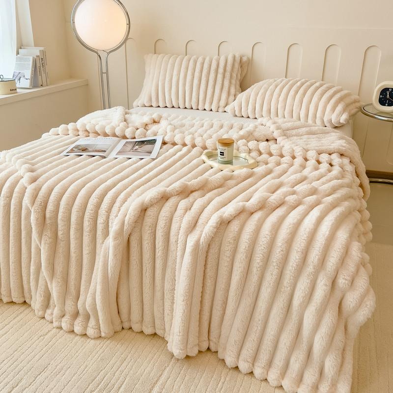 Warm And Cozy Flannel Blanket, Imitation Rabbit Fur Blanket, Soft And Warm Sofa Blanket, Office Bed Camping Travel Nap Blanket, Four Seasons Multipurpose Striped Pattern Gift Blanket