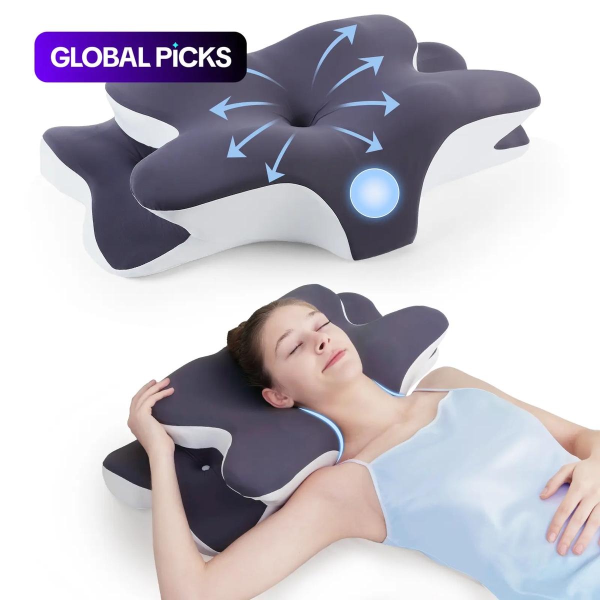 Double-Sided Contoured Neck Pillow, Unscented Supportive Memory Foam with Cooling Cover, Zoned Design & Extra-Large Armrest for Deep Sleepers & Side/Stomach/Back Sleepers
