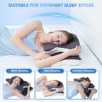 Double-Sided Contoured Neck Pillow, Unscented Supportive Memory Foam with Cooling Cover, Zoned Design & Extra-Large Armrest for Deep Sleepers & Side/Stomach/Back Sleepers