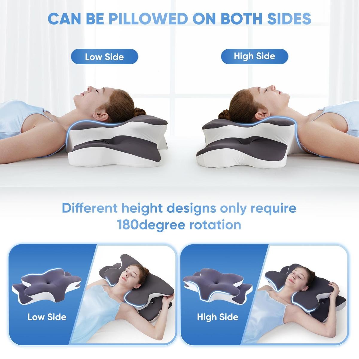 Double-Sided Contoured Neck Pillow, Unscented Supportive Memory Foam with Cooling Cover, Zoned Design & Extra-Large Armrest for Deep Sleepers & Side/Stomach/Back Sleepers