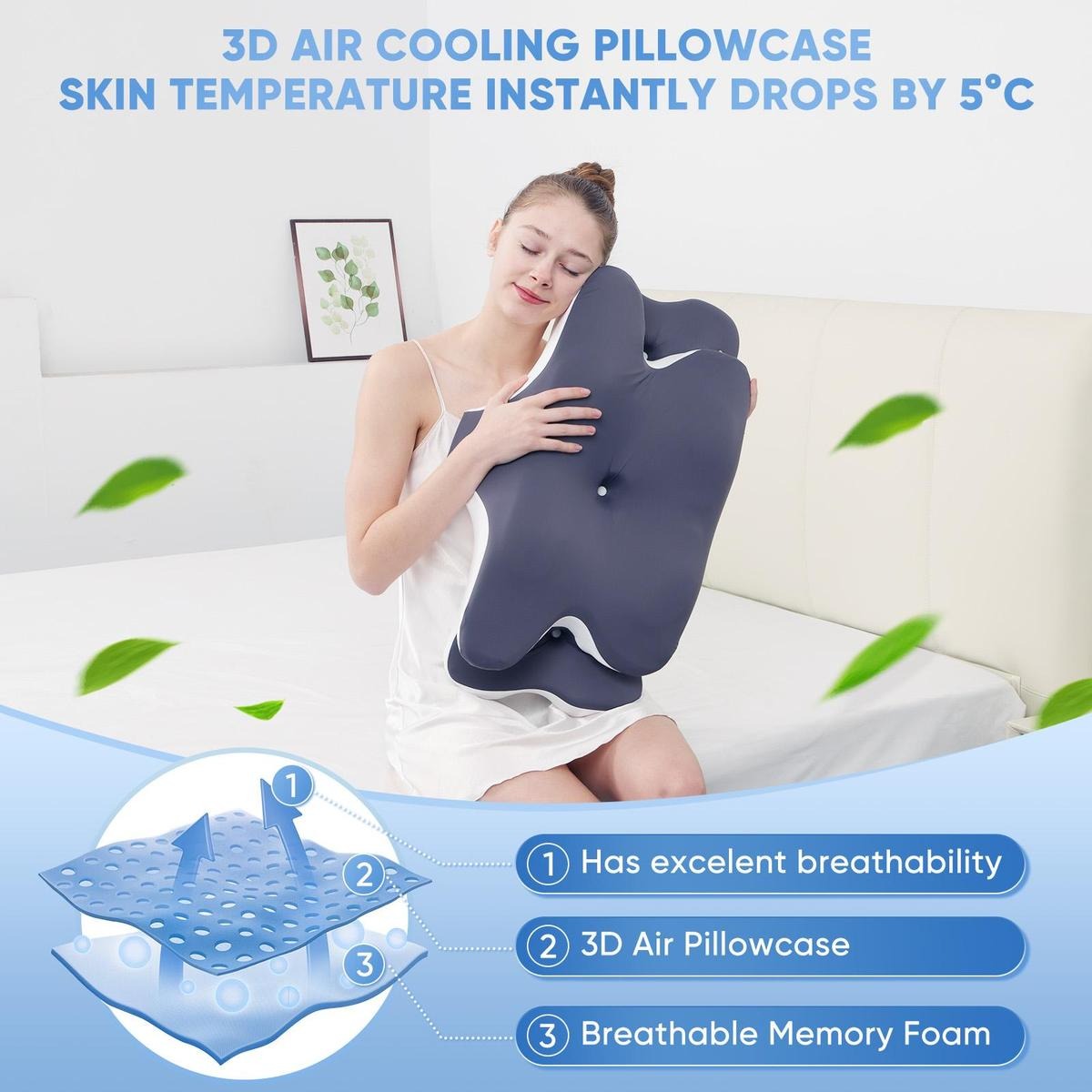 Double-Sided Contoured Neck Pillow, Unscented Supportive Memory Foam with Cooling Cover, Zoned Design & Extra-Large Armrest for Deep Sleepers & Side/Stomach/Back Sleepers