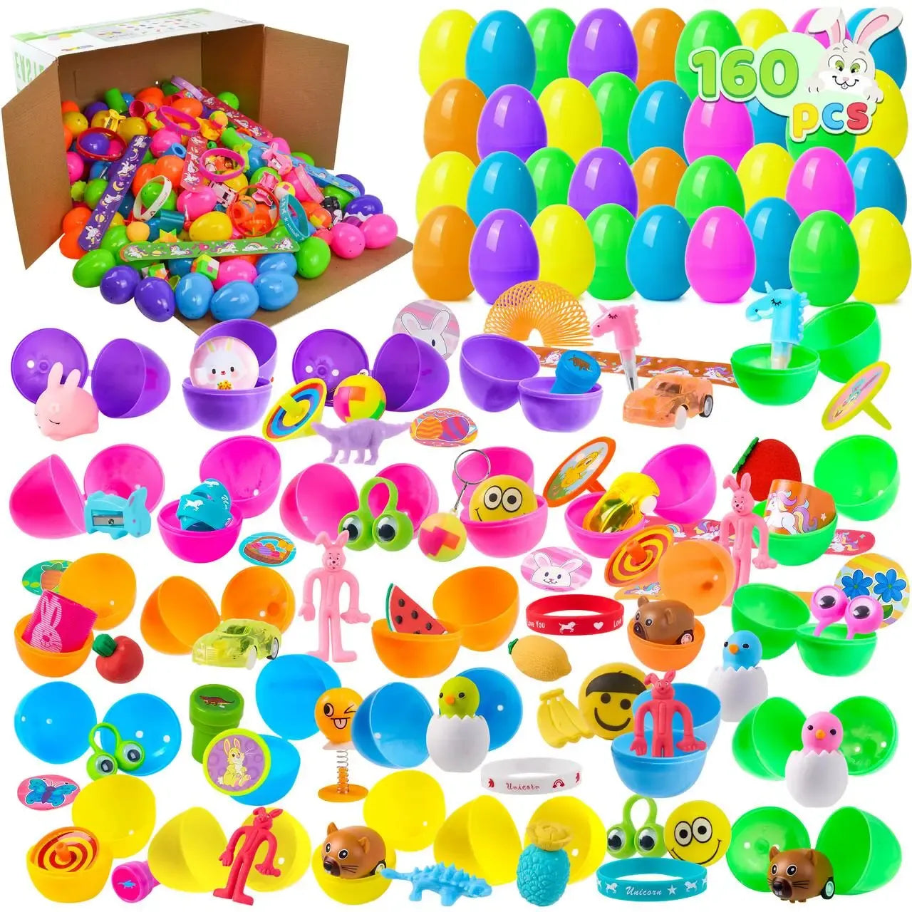36pcs/48pcs/60pcs/80pcs/100pcs/120pcs/144pcs/160pcs/200pcs Prefilled Easter Eggs Toys and Stickers for Easter Egg Hunt, Filled with Toys Party Favors for Kids Boys Girls Easter Eggs Hunt, Basket Stuffers Fillers, Classroom Prize Supplies Kids Outdoor Play