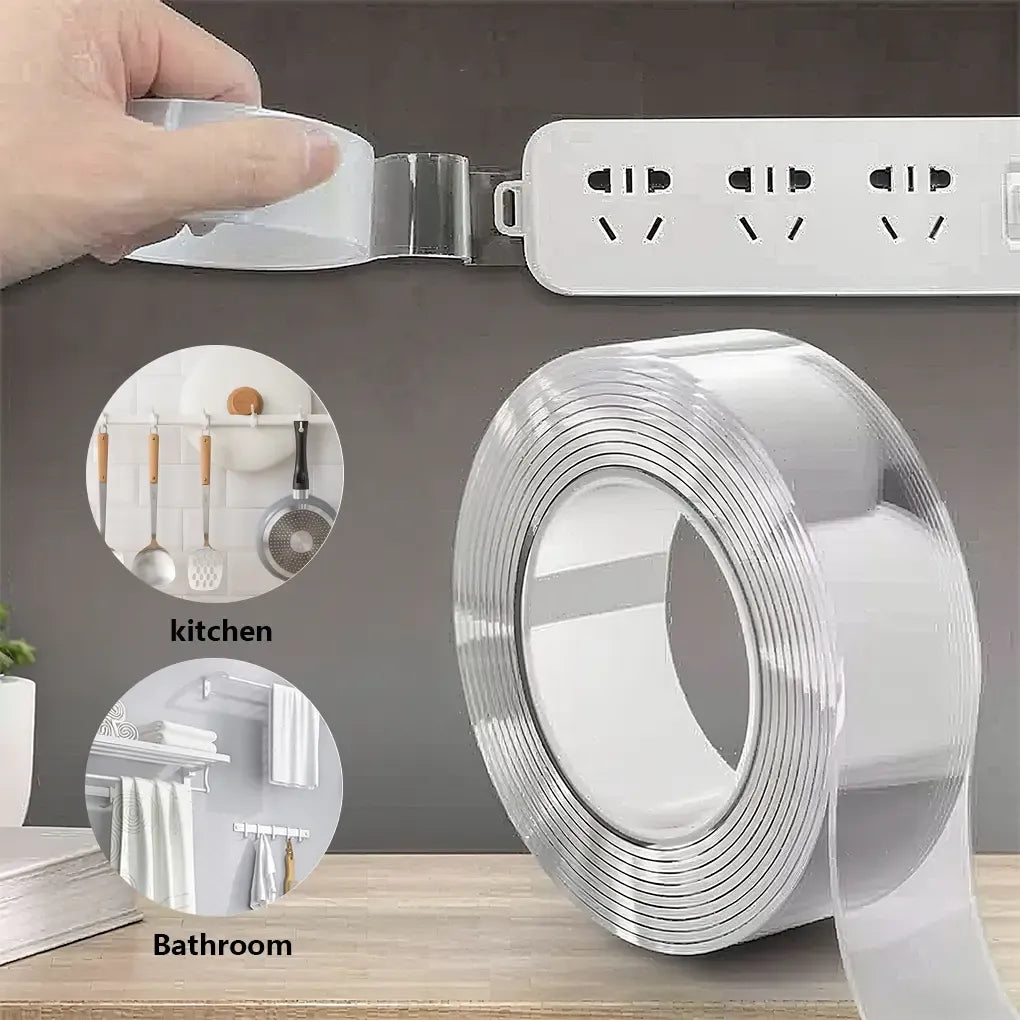 Ultra-strong Double Sided Adhesive Nano Tape Transparent Reusable Waterproof Tapes Heat Resistance for Bathroom Home Decoration 16.4FT Traceless Magic Tape