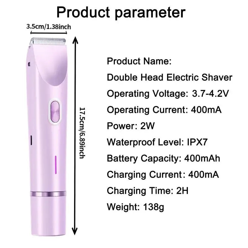 Mother'S Day Gift, 2 in 1 Electric Hair Removal Tool Trimmer for Women, Dual-head Electric Razors, Body & Facial Electric Shaver, Waterproof Wet & Dry Use Trimmer, Shaver for Women