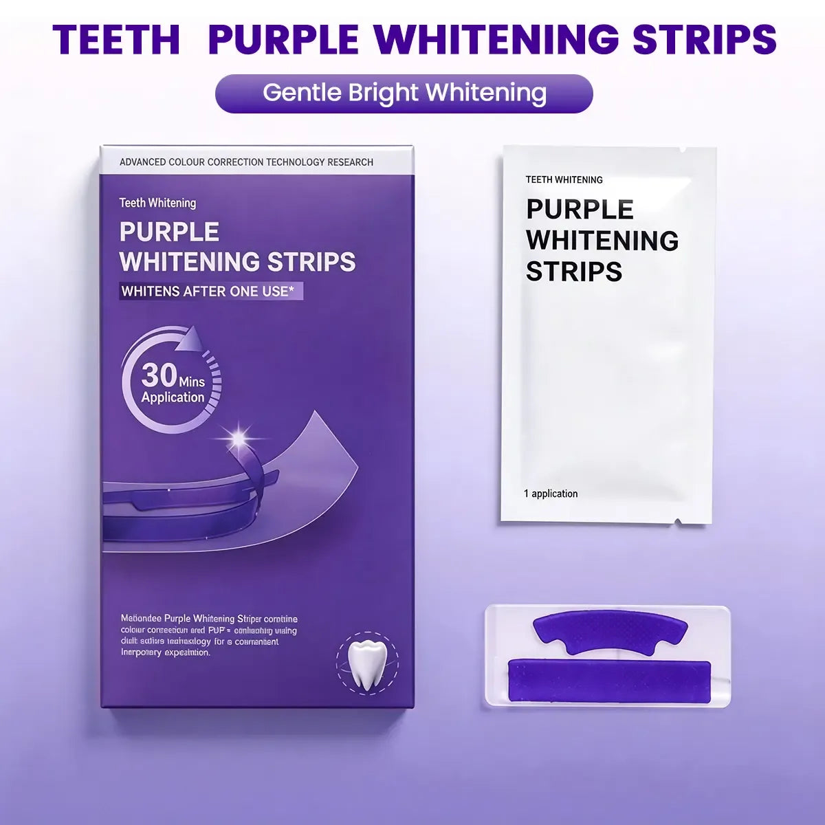Purple Teeth Whitening Strips-14 strips 7 Whitening Sessions for 30min - Safe for Enamel - Non Sensitive Teeth Whitening - Peroxide-Free - Daily Oral Care, Yellow Teeth Stain Correction & Effective Colour Enhancement