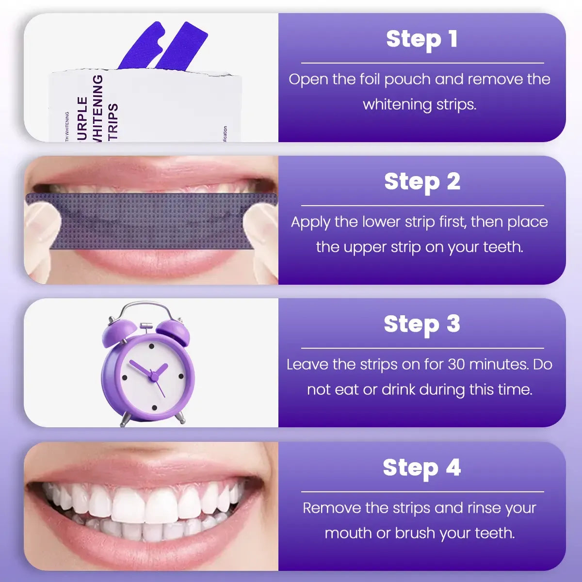 Purple Teeth Whitening Strips-14 strips 7 Whitening Sessions for 30min - Safe for Enamel - Non Sensitive Teeth Whitening - Peroxide-Free - Daily Oral Care, Yellow Teeth Stain Correction & Effective Colour Enhancement