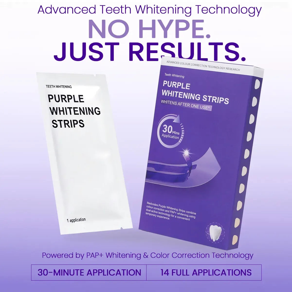 Purple Teeth Whitening Strips-14 strips 7 Whitening Sessions for 30min - Safe for Enamel - Non Sensitive Teeth Whitening - Peroxide-Free - Daily Oral Care, Yellow Teeth Stain Correction & Effective Colour Enhancement