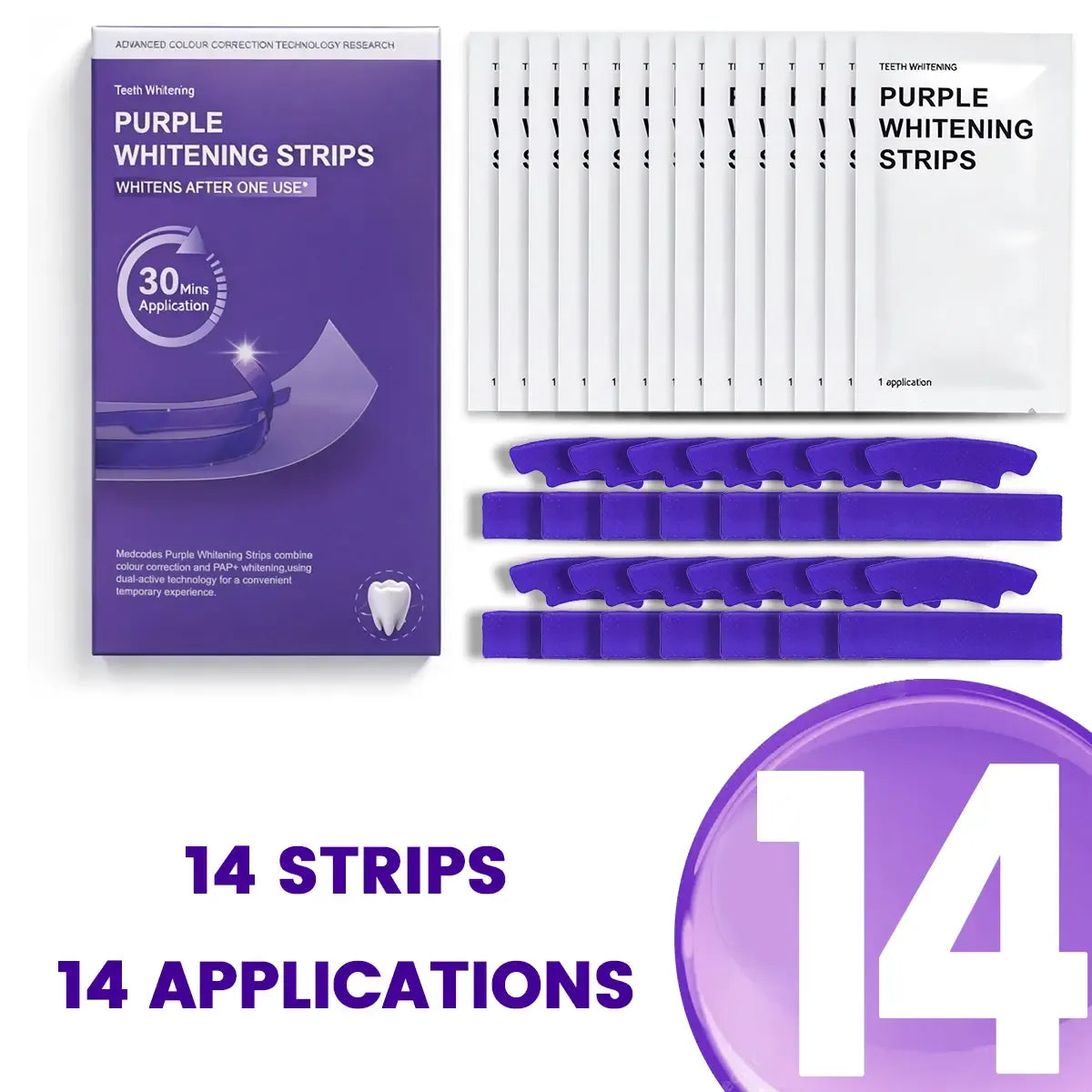 Purple Teeth Whitening Strips-14 strips 7 Whitening Sessions for 30min - Safe for Enamel - Non Sensitive Teeth Whitening - Peroxide-Free - Daily Oral Care, Yellow Teeth Stain Correction & Effective Colour Enhancement