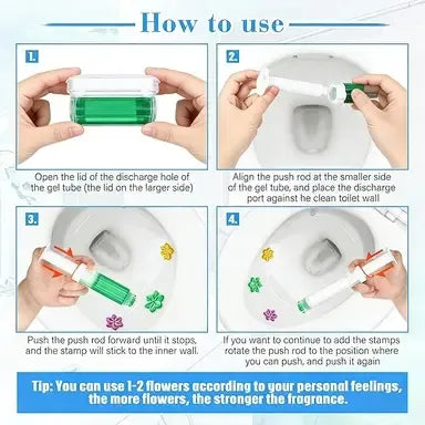 6-Pack Toilet Gel, 6 Floral Stamp Designs, Scented Toilet Cleaner and Air Freshener, Lasts for Half a Year