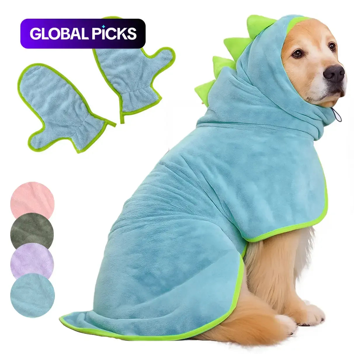 2 Counts Quick-Dry Dog Bathrobe Pet Towels Set, Adjustable Microfiber Robe with Drying Gloves, Ideal for Cold Weather