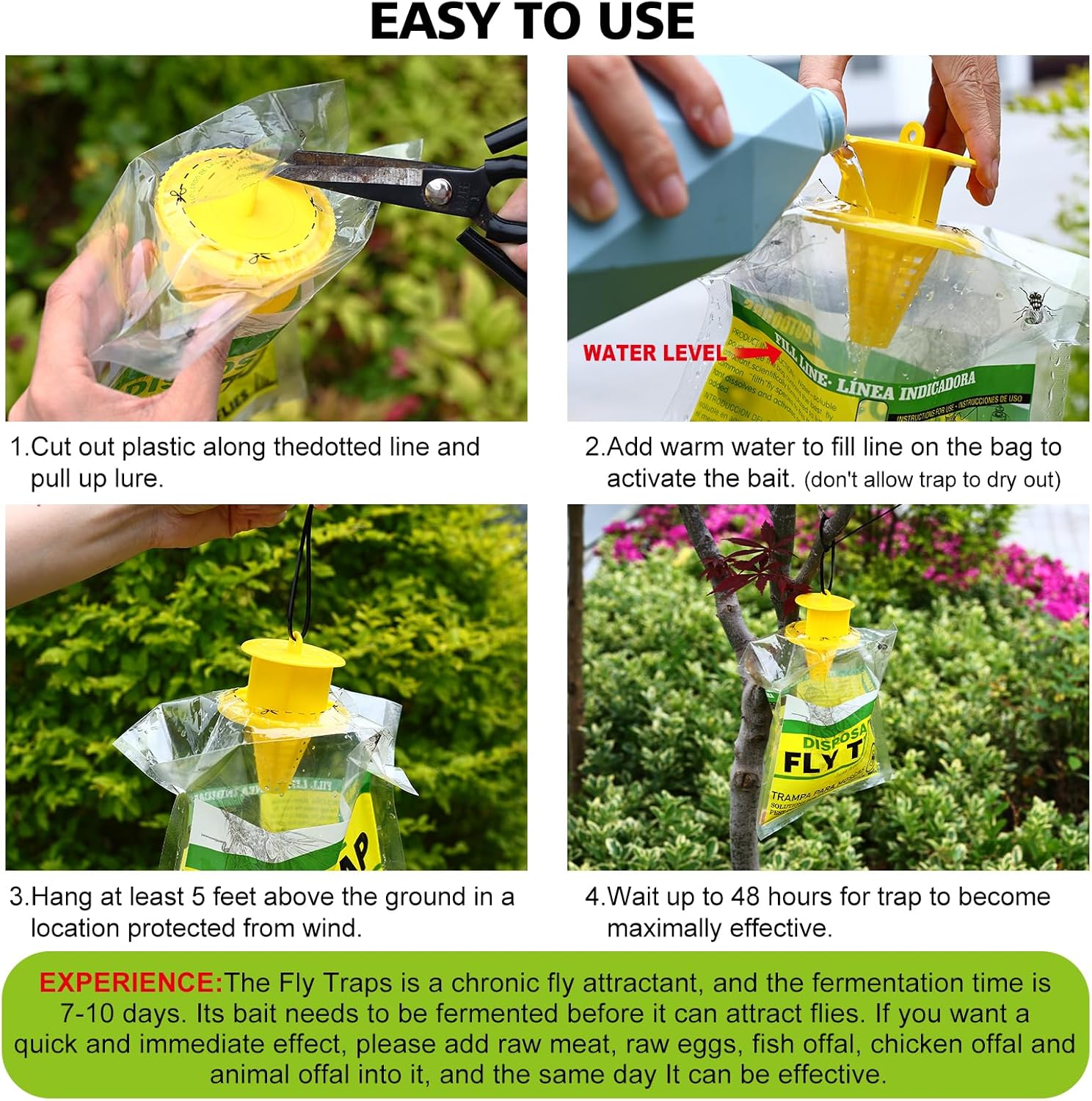 8 Pack Outdoor Hanging Fly Traps, Disposable Flies Killer Trap Bag Catcher with Natural Attractant Bait Bug Catcher and Flying Insect Trap for Outdoor Family Farm Park Orchard Garden