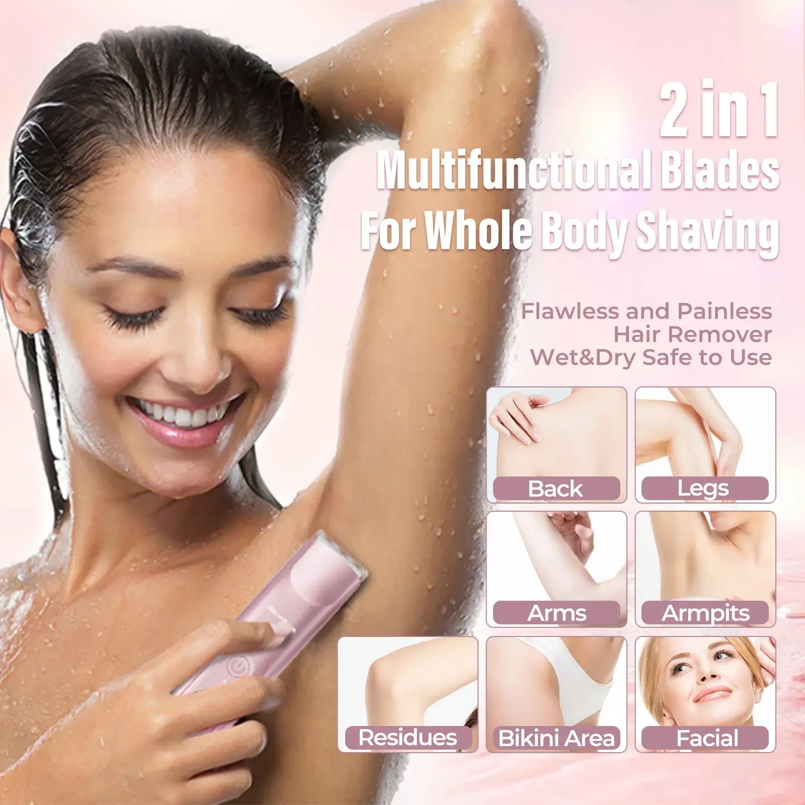 Bikini Trimmer for Women, Electric Shaver and Razor Rechargeable 2-in-1 Body and Facial Epilator