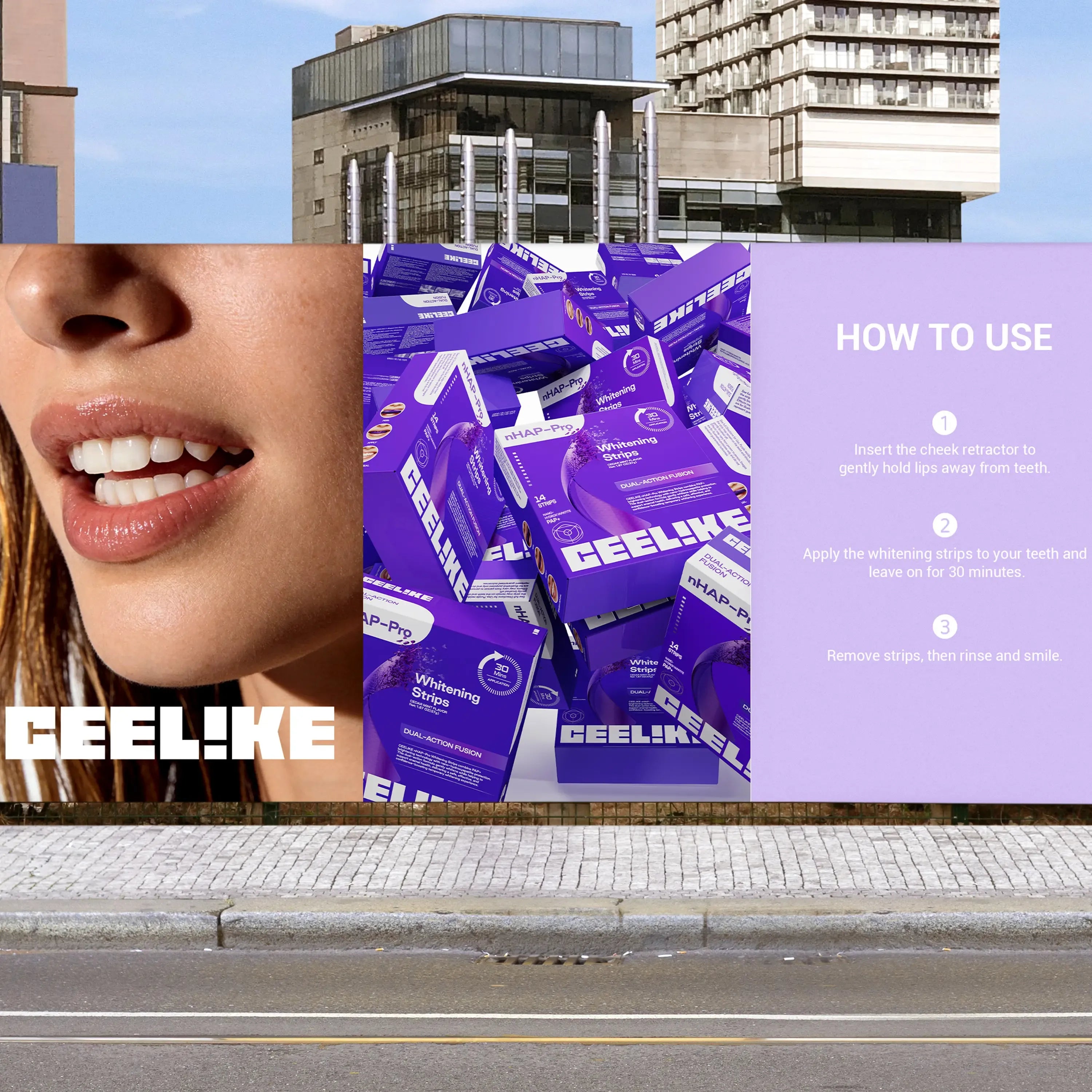 CEELIKE Purple Teeth Whitening Strips - 7/21 whitening sessions - Nano hydroxyapatite, safely protects tooth enamel - Gentle and non-sensitive - Peroxide-free