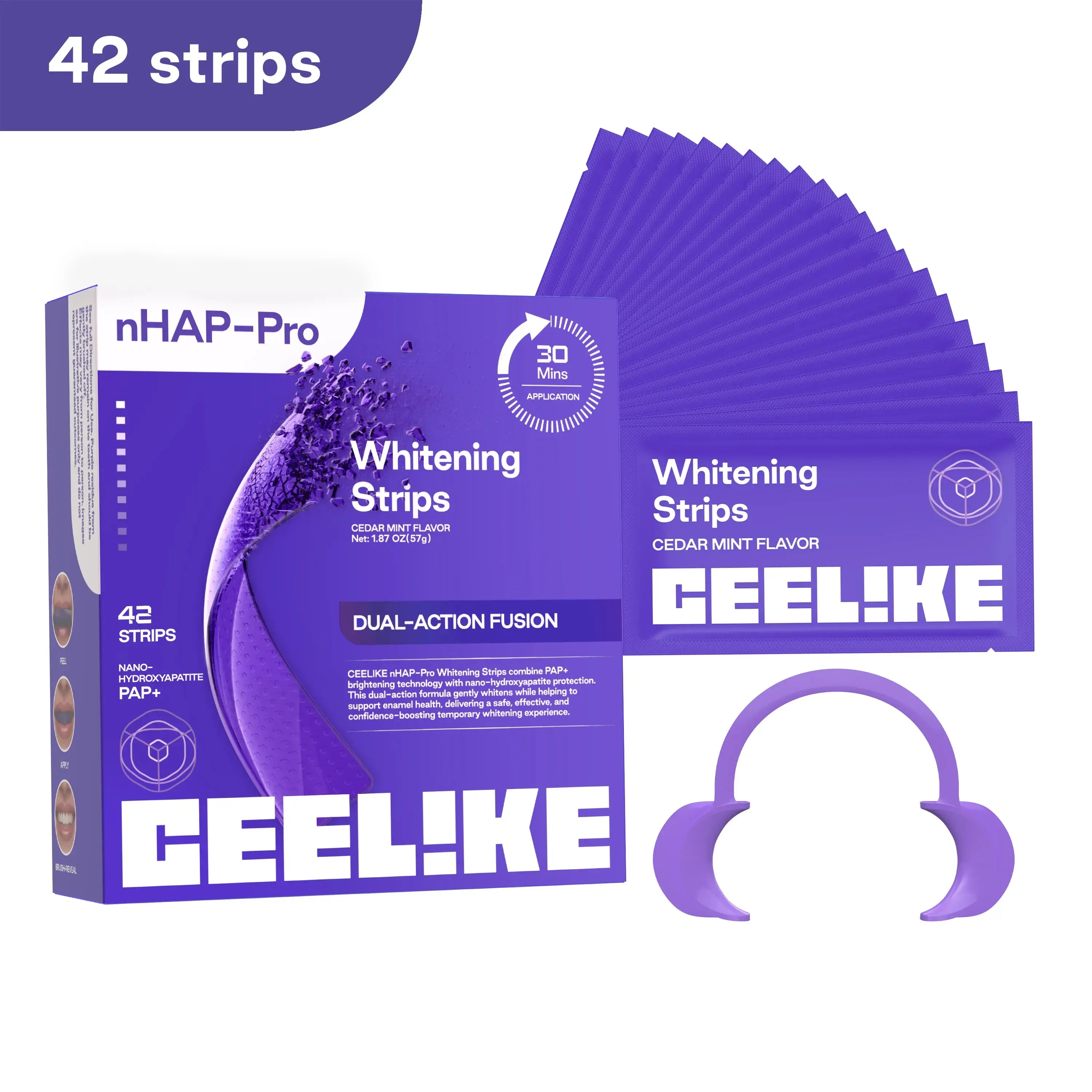 CEELIKE Purple Teeth Whitening Strips - 7/21 whitening sessions - Nano hydroxyapatite, safely protects tooth enamel - Gentle and non-sensitive - Peroxide-free