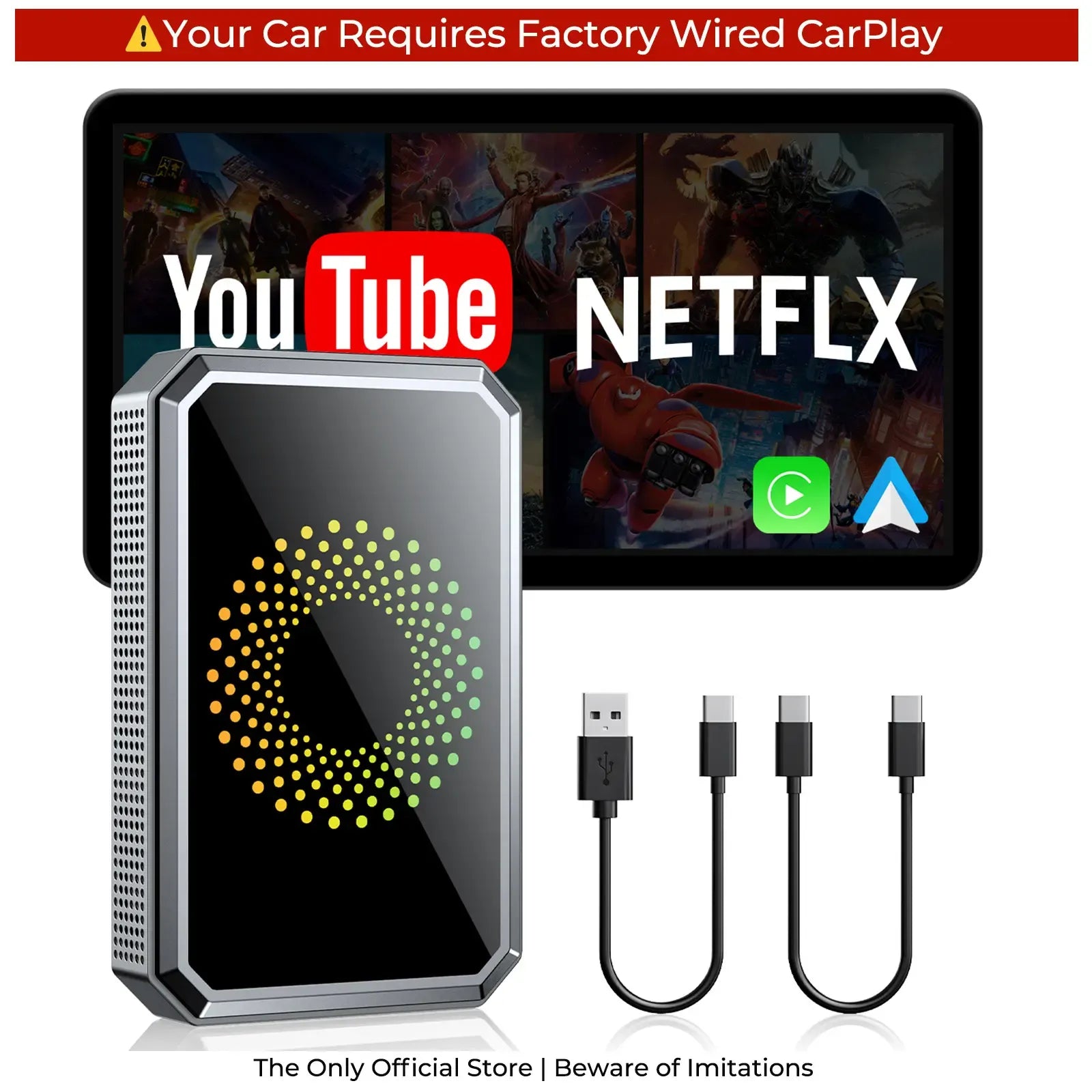 【CHECK COMPATIBILITY】LAMTTO 2026 Wired CarPlay to Wireless Adapter - Built-in Android System for Netflix/YouTube/TikTok - ONLY for Wired CarPlay/AA Vehicles - NOT for Wireless CarPlay |  Summervibes Car Video Players