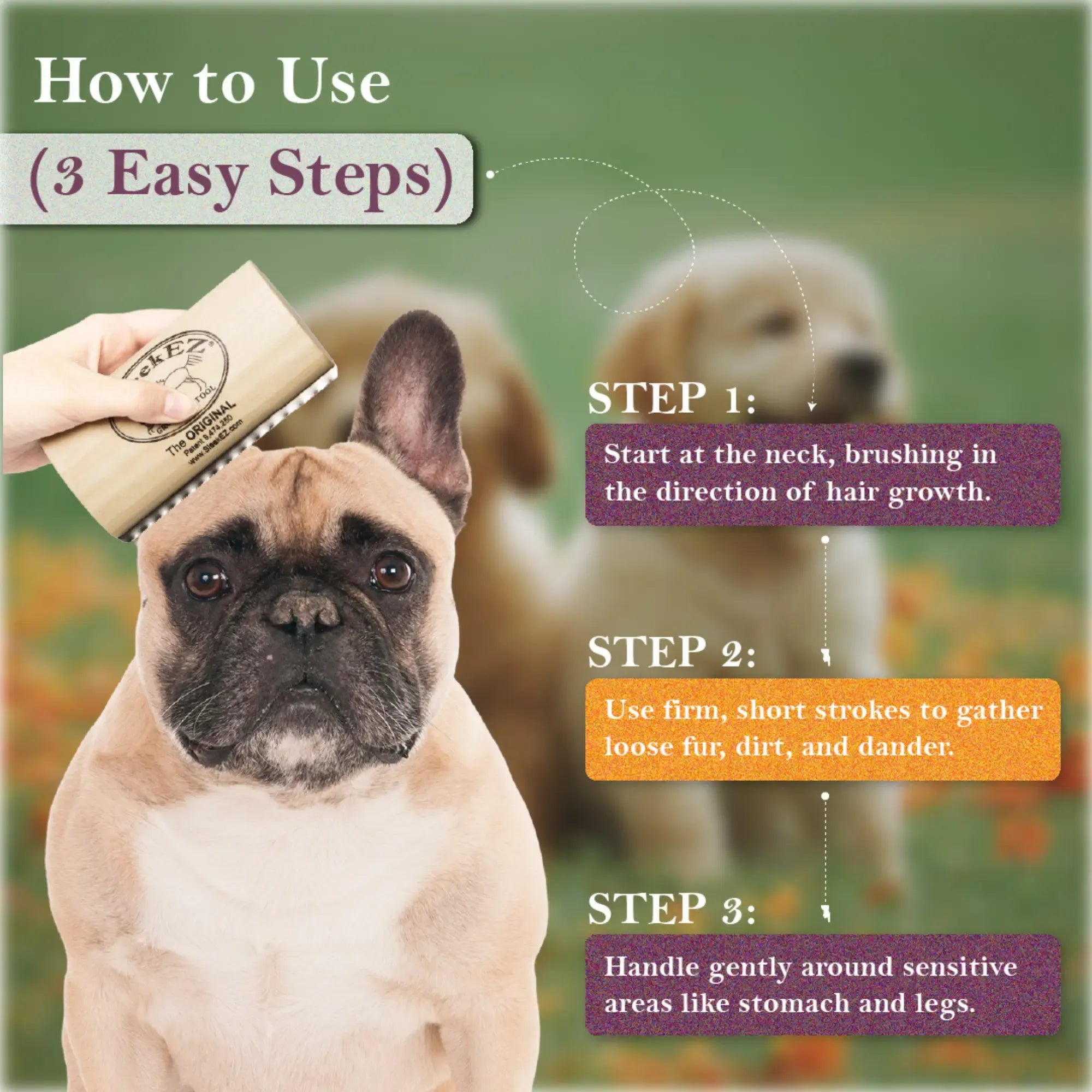 SleekEZ Dog Brush for Shedding & Grooming, Deshedding Tool for Short & Long Haired Dogs, Dog Comb, 5 Inches Long, 4oz Weight