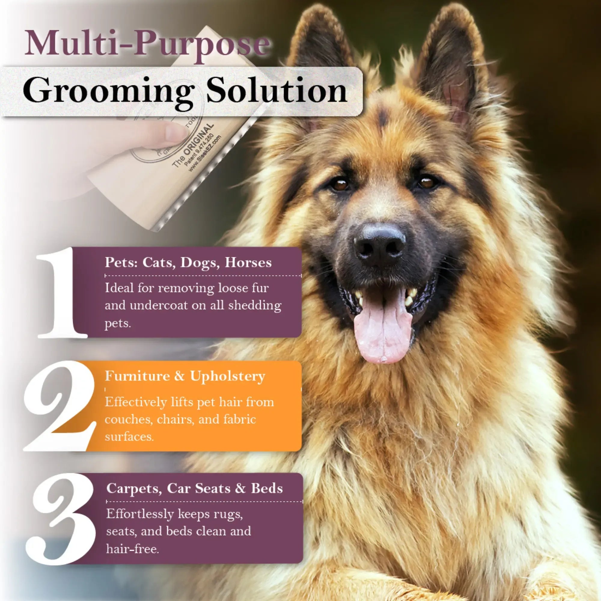 SleekEZ Dog Brush for Shedding & Grooming, Deshedding Tool for Short & Long Haired Dogs, Dog Comb, 5 Inches Long, 4oz Weight
