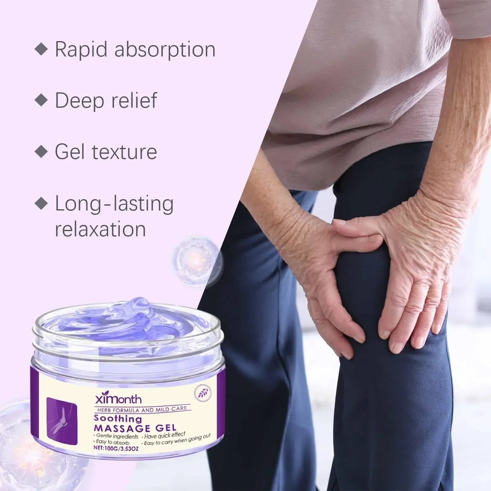 Ximonth 100g Pain Relief Massage Gel, Natural Plant Extracts Soothing Gel, Fast Absorbing Non-Greasy Joint Discomfort Relief