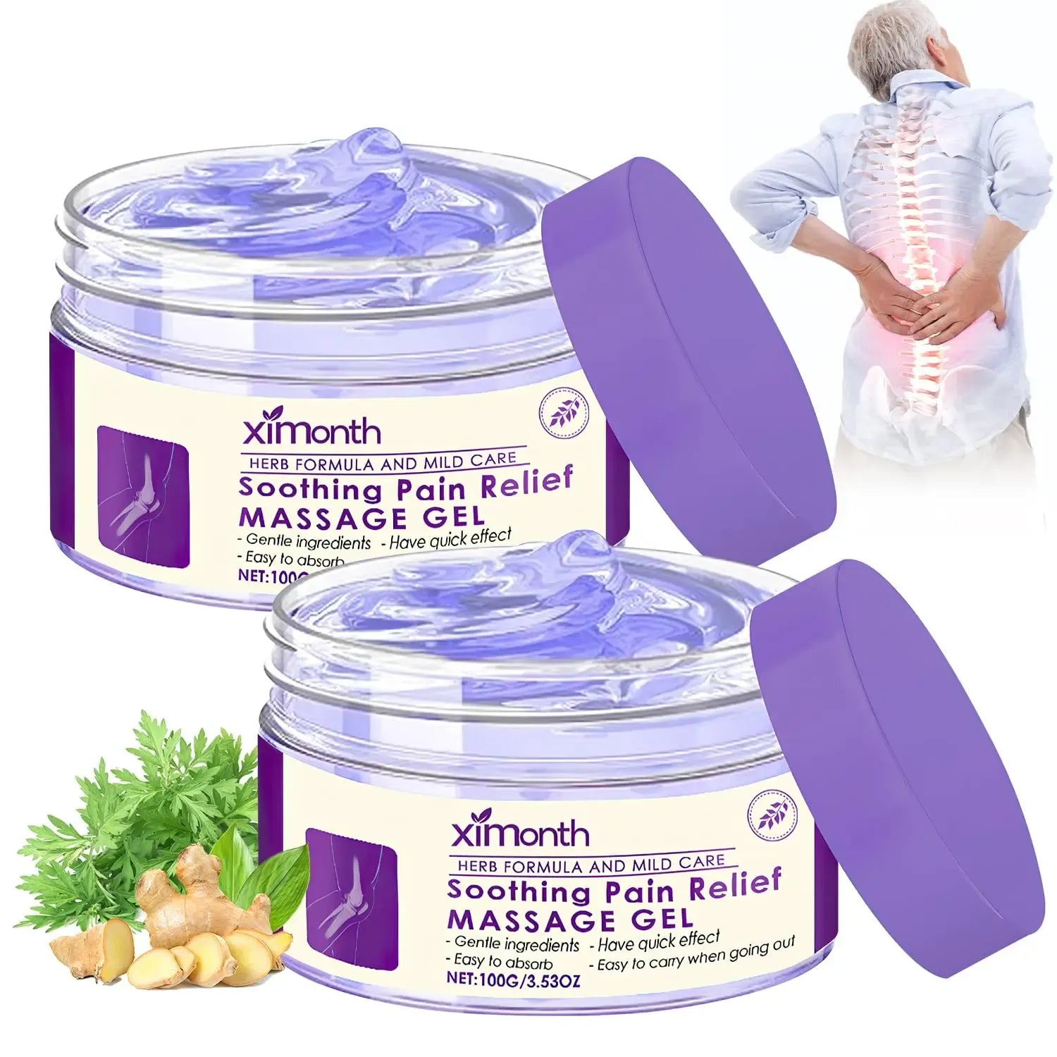 Ximonth 100g Pain Relief Massage Gel, Natural Plant Extracts Soothing Gel, Fast Absorbing Non-Greasy Joint Discomfort Relief